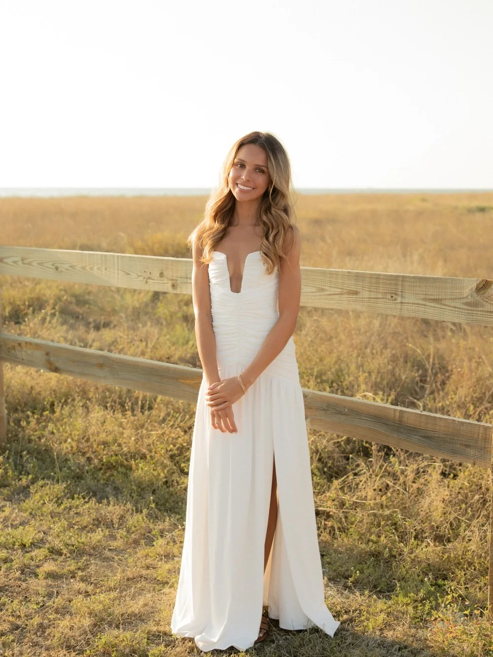 Elegant White Strapless Maxi Skirt with High Thigh Slit